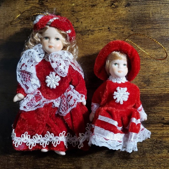 Vintage Porcelain Victorian Christmas Tree Ornament Dolls NIB Complete 8 pieces - Picture 6 of 8